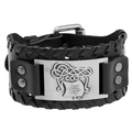Pulsera de cuero trenzado para hombre con placa de metal de estilo vikingo nórdico - Plata antigua