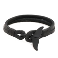 Minimalistisches schwarzes geflochtenes Lederarmband für Herren mit Walflossen-Verschluss - Schwarz
