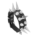 Bracciale in pelle punk con due file di punte d'argento e chiusura con fibbia regolabile - Nero