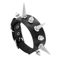Bracciale punk in pelle nera con punte in metallo argento e fibbia regolabile - Nero