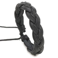 Minimalist multi-layer black braided leather bracelet with adjustable drawstrings for men - Black