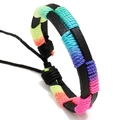 Handgefertigtes gewebtes Regenbogen Lederarmband mit verstellbarer Kordel für Paare - Bunt