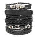 6-delige set zwarte gevlochten leren armbanden met ster- en oneindigheidsbedeltjes voor heren - Zwarte Combinatie (TZ525)