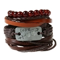 Bracciale multistrato in pelle con targa Love vintage e perle marrone-rosso - Stile Vintage Motivo Love (DJK006)