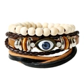 Set bracciale multistrato in pelle stile boho con ciondolo malocchio e perline - Stile Bohémien Malocchio (DJK006)