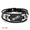 Bracciale multistrato in pelle nera da uomo con ciondolo a piuma d'argento e anelli metallici - 20.5CM / Nero