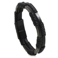 Handgemaakte geweven zwarte leren armband voor heren met sterke magneetsluiting - Zwart 21cm