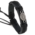 Handgefertigtes schwarzes Lederarmband für Herren mit silbernem Rugby-Anhänger - Schwarz