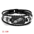 Bracciale multistrato in pelle nera da uomo con motivo a piuma e placca metallo 22.5CM - 22.5CM / Nero