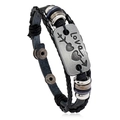 Retro punk style black woven leather bracelet with Love heart and arrow metal charm - Black