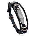 Multilayer black woven leather bracelet for men featuring a vintage silver bullet pendant - Black