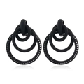 Modern matte black intertwined triple hoop earrings with a stylish textured finish - Black