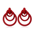 Red geometric interlocking round drop earrings with matte finish and hollow dot texture - Red