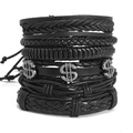 Juego de pulseras multicapa de cuero negro hechas a mano con dijes de signo de dólar - Estilo A (Signo de Dólar)