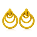 Vibrant yellow multi-layered geometric hoop earrings with hollow punch textures - Yellow