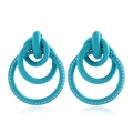 Vibrant turquoise layered geometric hoop earrings with matte finish and hole patterns - Lake Blue