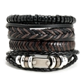 Retro mehrlagiges handgewebtes Lederarmband-Set für Herren mit Silber-Metallelementen - Mehrlagiger Stil (TZ539)
