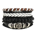 Mehrlagiges geflochtenes Lederarmband-Set für Herren mit Pik-Ass-Metallanhänger Dekor - 4-teiliger Kombinationsstil