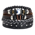 Set bracciale multistrato in pelle fatto a mano con perline in ceramica e corda intrecciata - Set da 3 pezzi (Con confezione in cartone)