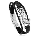 Fashionable multilayer black leather scorpion bracelet with silver punk style metal clasp - Black