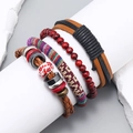 Böhmisches 4-teiliges handgefertigtes Lederarmband-Set mit Holzperlen für Damen und Herren - Bohemian Vintage Stil (TZ637)