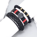 Dreiteiliges Set schwarzer Lederarmbänder mit Adler-Emblem und Perlen-Details - Adler Geflochtener Stil / Schwarz (Mit Verpackung)