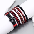 Handgefertigtes 4er-Set Bohemian-Armbänder mit Ankeranhänger und roten Perlen - 5-Teiliges Set Kombination