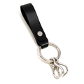 Minimalistischer Leder-Schlüsselanhänger in Schwarz mit Metallringen und Doppel-Haken - Schwarz