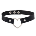 Punk leather choker with large silver heart buckle and adjustable metal snap fasteners - Black