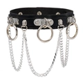 Choker punk Harajuku in pelle PU con cinque anelli di metallo argento e catenine - Nero