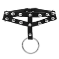 Punk-Halsband aus schwarzem Leder mit silbernen Metallspikes und großem zentralem Ring - Schwarz