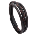 Gevlochten leren herenarmband met drie lagen en zwarte magnetische sluiting - 21cm / Bruin