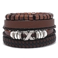 Retro multi-layer leather bracelet 4-piece set with wooden beads and metal accents - Retro Brown Combination (TZ681)