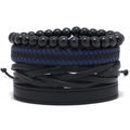 Set di 4 bracciali da uomo in pelle intrecciata multistrato con perline nere e cordini - Stile Combinazione (TZ675)