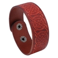 Vintage Lederarmband in Rotbraun mit geprägtem Keltenknoten und silbernen Druckknöpfen - Keltischer Knoten Geprägter Stil / Rotbraun