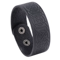 Vintage Lederarmband in Schwarz mit keltischer Prägung und silbernen Druckknöpfen - Keltischer Knoten Geprägter Stil / Schwarz
