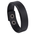Minimalist black leather punk bracelet for men with adjustable metallic snap fasteners - Black