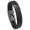 Bracciale retrò in pelle intrecciata nera per uomo con fibbia in metallo stile vintage - Nero