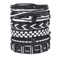 Set aus 8 handgefertigten Lederarmbändern in Schwarz und Weiß im Boho-Punk-Stil - Mehrlagiger Kombinationsstil (TZ689)