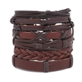 Set di bracciali multistrato in pelle marrone intrecciata a mano con chiusura regolabile - Combinazione Multistrato Marrone