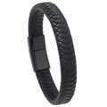 Bracciale retrò intrecciato in pelle nera da uomo con chiusura magnetica nera opaca - 21cm / Nero