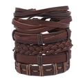 Set bracciale multistrato in pelle marrone vintage da uomo con cinturini intrecciati regolabili - Stile Intrecciato Multistrato