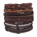 6-delige vintage gelaagde gevlochten leren armbanden set in retro bruin en zwart - Donkerbruine Multi-Layer Combinatie (TZ698)