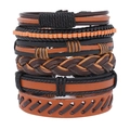 Handmade multilayer braided leather bracelet set for men with vintage layered textures - Retro Woven Style (TZ701)