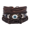 Pulsera de cuero multicapa tejida a mano con un colgante de ojo turco azulado - café