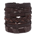 6er-Set handgefertigte mehrlagige Lederarmbänder für Herren im braunen Retro-Flechtstil - Dunkelbraune Vintage-Kollektion