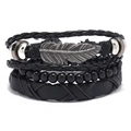 Set di 3 bracciali da uomo in pelle multistrato con cinturini intrecciati e ciondolo piuma - Set da 3 pezzi