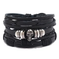 Three-piece punk leather bracelet set with woven straps and a silver skull charm - 3-Piece Set (TZ718)