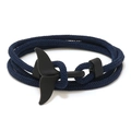 Minimalist navy blue multi-layer woven nautical bracelet with black whale tail hook clasp - Navy and Black Whale Tail