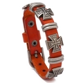 Bracelet punk en cuir marron vintage avec breloques de croix de Malte et clous - Jaune Terre